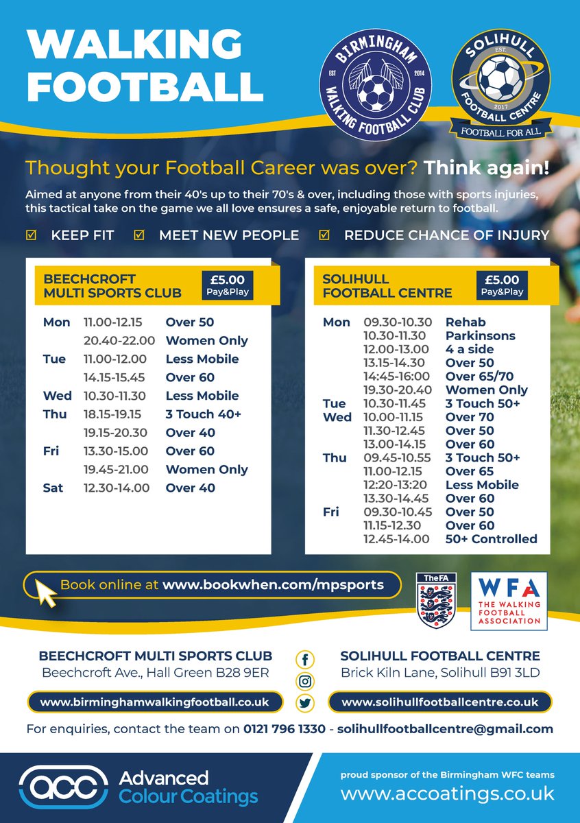SolihullCentre's tweet image. PROBLEMS WITH MOBILITY BUT WANT TO IMPROVE , GET OUT AND SOCIALISE? LESS MOBILE WALKING FOOTBALL IS A STEADY WORK OUT WITH A GOAL 😃⚽bookwhen.com/mpsports #mobilitytraining #mobilitychallenge #mobilityexercises #MobilityMatters