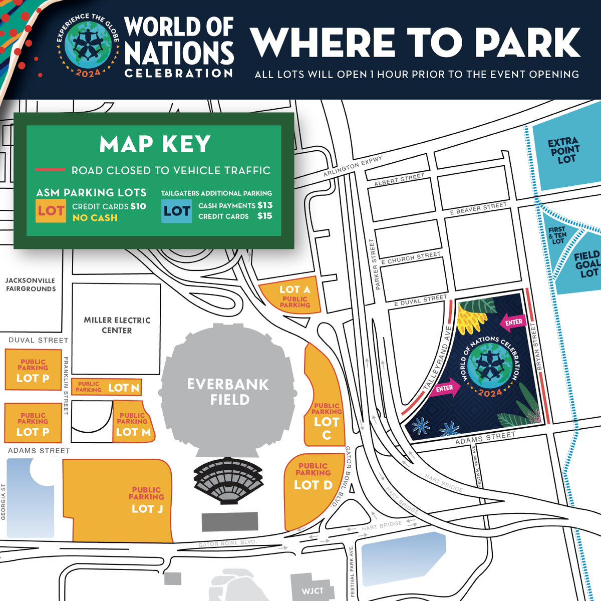 CityofJaxEvents's tweet photo. When traveling the world, you should have a map handy. Here is your official map and parking map for the 2024 World of Nations Celebration 🌍!
What’s the first country you plan on seeing? Let us know!
#WONC #WorldofNations https://t.co/IFdbgjA0Xv
