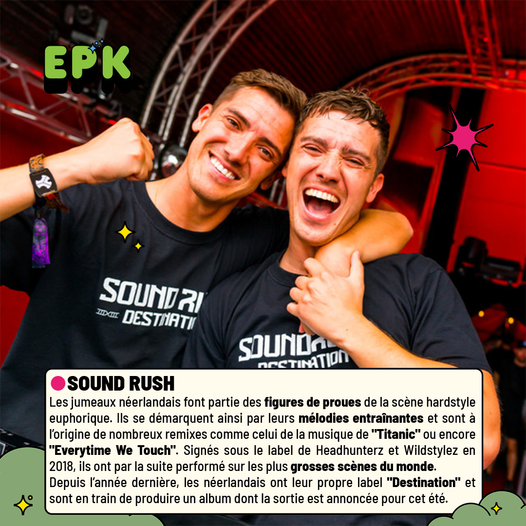 ⚡️ FOCUS ARTISTE : SOUND RUSH ⚡️ Les deux jumeaux venants tout droit des Pays-Bas arrivent à EPK avec leurs mélodies euphoriques et leur énergie débordante. Retrouvez-les donc le 15 juin pour un set rempli de mélodies et de nouveautés. ☀️