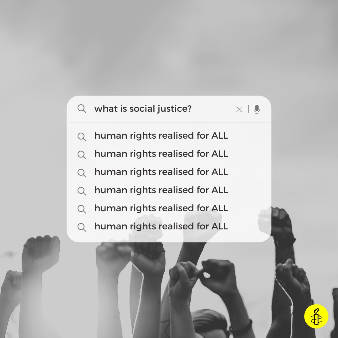 Today is world day of Social Justice!!!✊

Social Justice means Human rights realized for ALL.⚖️

Period!!!!

#SocialJusticeForAll 
#amnestyghana