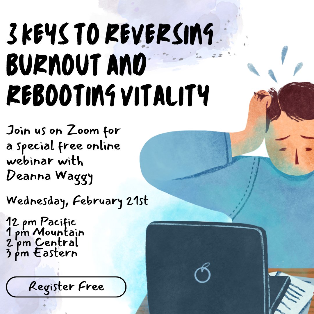 ot4peace's tweet photo. Tomorrow, I will be hosting a special free online webinar focused on the 3 Keys to Reversing Burnout and Rebooting Vitality. Join us for an hour this Wednesday, February 21st at 12 pm Pacific, 1 pm Mountain time, 2 pm Central time, 3 pm Eastern on Zoom:  https://t.co/oJEd50LWT8 https://t.co/l2fWprYhbS