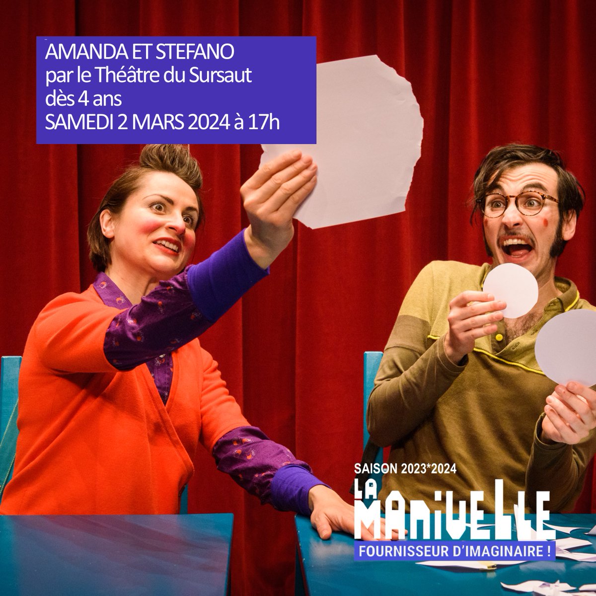 Amanda et Stefano / Spectacle dès 4 ans / par le Théâtre du Sursaut (B) ---> Samedi 2 mars à 17h à La Manivelle #theatre #jeunepublic #Wasquehal (prox. #Lille). Infos et réservations lamanivelletheatre.com