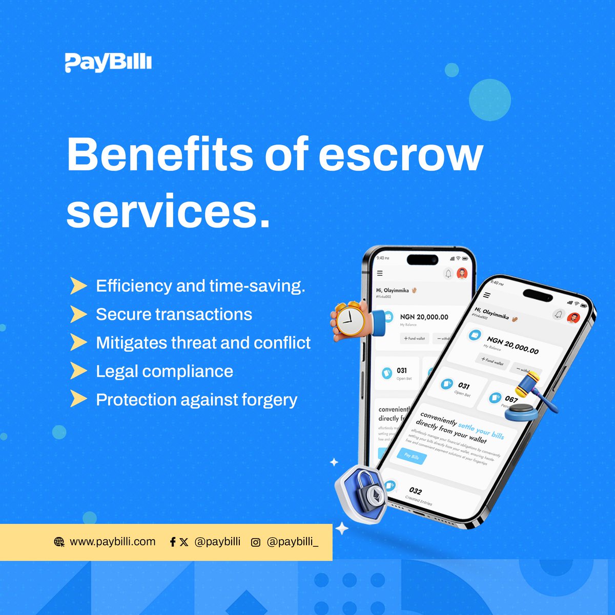 Stay on top of your bills effortlessly and enjoy comfort with all your bill payments.

 We got you covered. 

#paybilli #escrowservices #escrows #bills #payment #secure  #billpayment #billpaymentservices #billsbillsbills