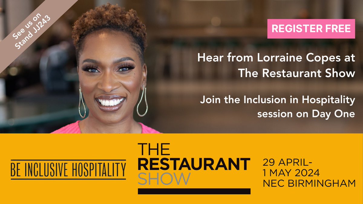In addition to us exhibiting at the @RestaurantShow , Lorraine Copes, our Founder, will chair a panel discussion on 'Inclusion in Hospitality”. She will be joined by leaders from leading national restaurant brands! Register for free now bit.ly/3u3Hcbo