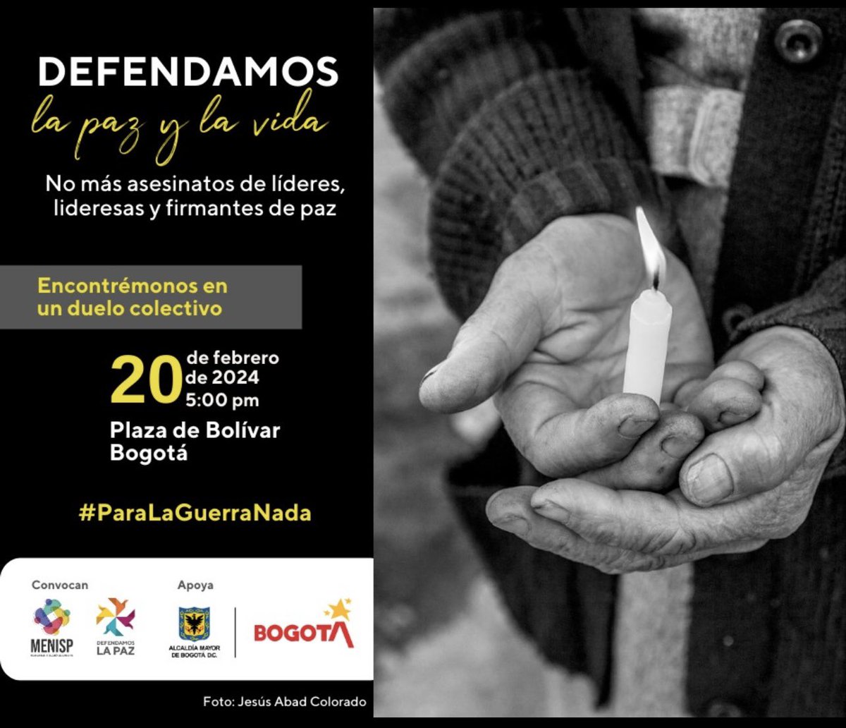 Deidamiapiensa's tweet image. #ParaLaGuerraNada
No a la naturalización de la violencia, la guerra y el asesinato de lideres, lideresas y firmantes de paz. 
Hoy, nos vemos en la plaza!
#RedEsPaz