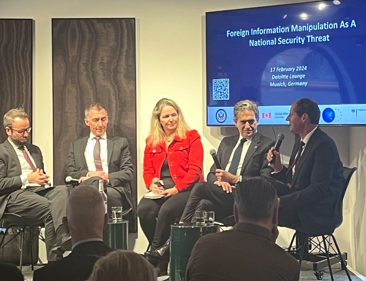 At the @MunSecConf #msc2024 we finally had a dedicated panel on the issue of #FIMI (Foreign Information Manipulation and Interference) with our close G7 Partners. But the issue belongs on the main stage of MSC. @TheGEC @alkanadiyya @rabe_diplo @FCDOGovUK @eu_eeas @EUvsDisinfo