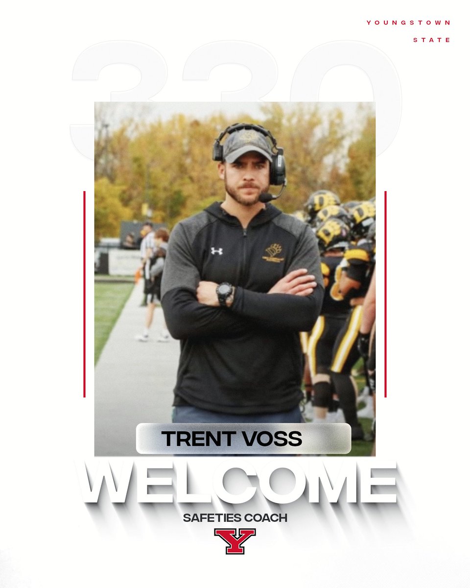 Welcome to Youngstown ‼🐧🏈 We are thrilled that Trent Voss has joined our coaching staff as Safeties Coach! #GoGuins