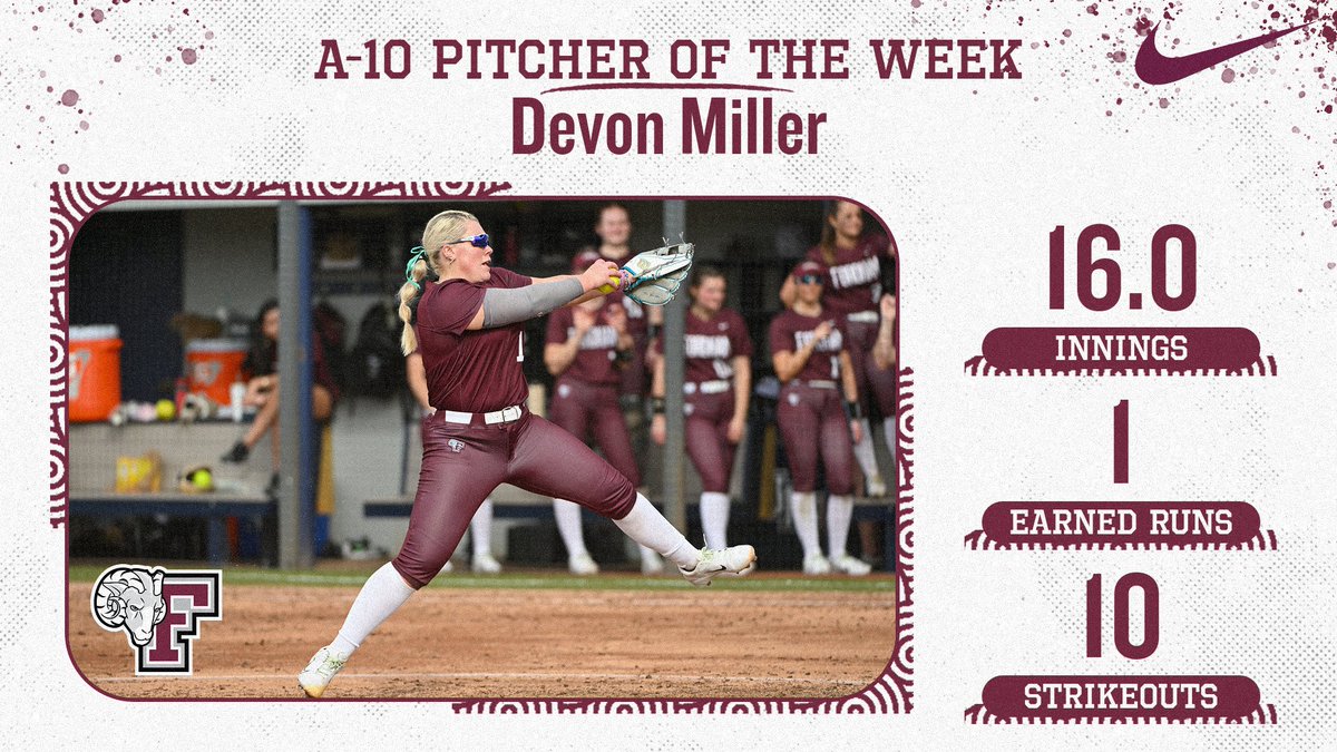 1️⃣6️⃣ innings pitched and just 1️⃣ earned run allowed 😮‍💨

Devon Miller is your <a href="/atlantic10/">Atlantic 10 Conference</a> Pitcher of the Week‼️

🗞️: tinyurl.com/42e8b4kn

#BronxBuilt | #A10SB