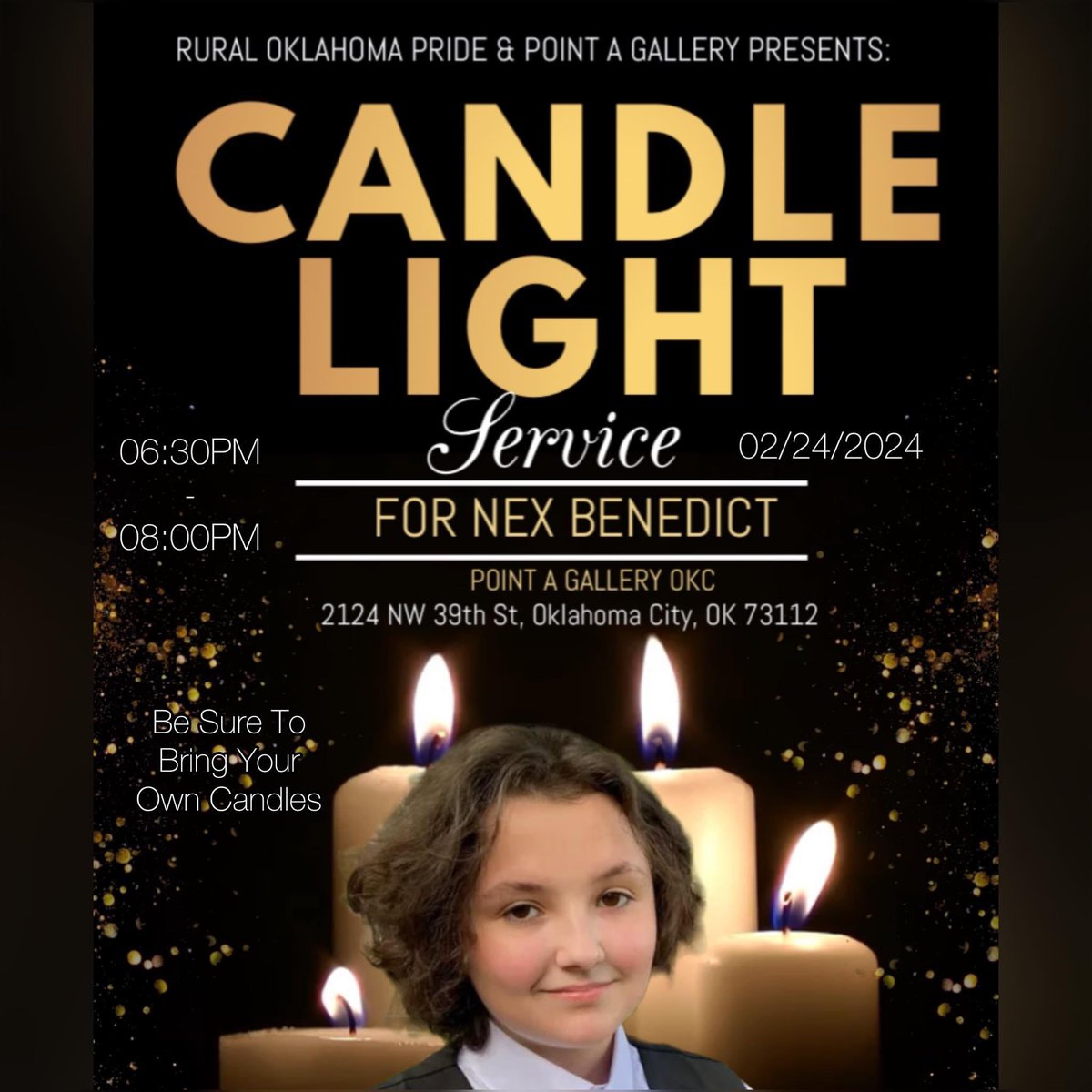 indepthwithDeon's tweet image. A candlelight vigil has been organized for Nex Benedict, a nonbinary Owasso Schools student who died after a bathroom beating as political leaders encourage a climate of fear, hate and violence against 2SLGBTQIA+ Oklahomans.
