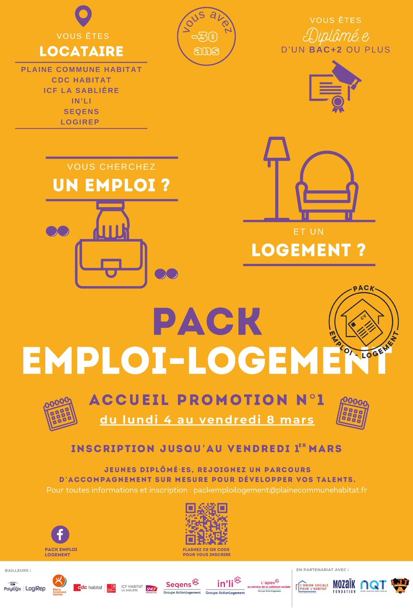 ApesDsu's tweet photo. 🚀Lancement de la 5ème édition du "Pack emploi logement" et ouverture des inscriptions en ligne ! 
 Jusqu'au 1er mars 2024, selon certains critères d'éligibilités, les jeunes de - 30 ans  peuvent s'inscrire en ligne ✒En savoir + et inscription👇#emploi https://t.co/c0zxoYuebU https://t.co/6ZpRL7M0UC