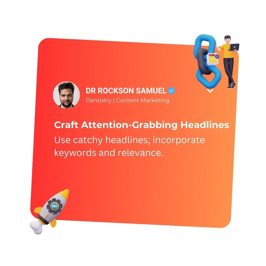 rockzen61's tweet image. 🔥✨ Master the art of headlines:
1️⃣ Be catchy and compelling
2️⃣ Integrate keywords
3️⃣ Ensure relevance
4️⃣ Grab attention instantly
#HeadlineHacks #ContentCreation #SEOKeywords #EngageReaders