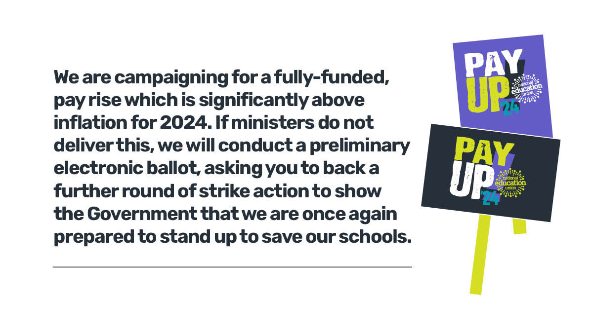 NEUnion's tweet photo. Teacher pay remains unattractive compared to other graduate professions.

We can't recruit &amp; retain the teachers needed unless we properly value them.

If you’re a teacher in a school/sixth form in England/ Wales make sure you vote in our preliminary ballot from 2 March. #PayUp24 https://t.co/QpEKrtnfUO