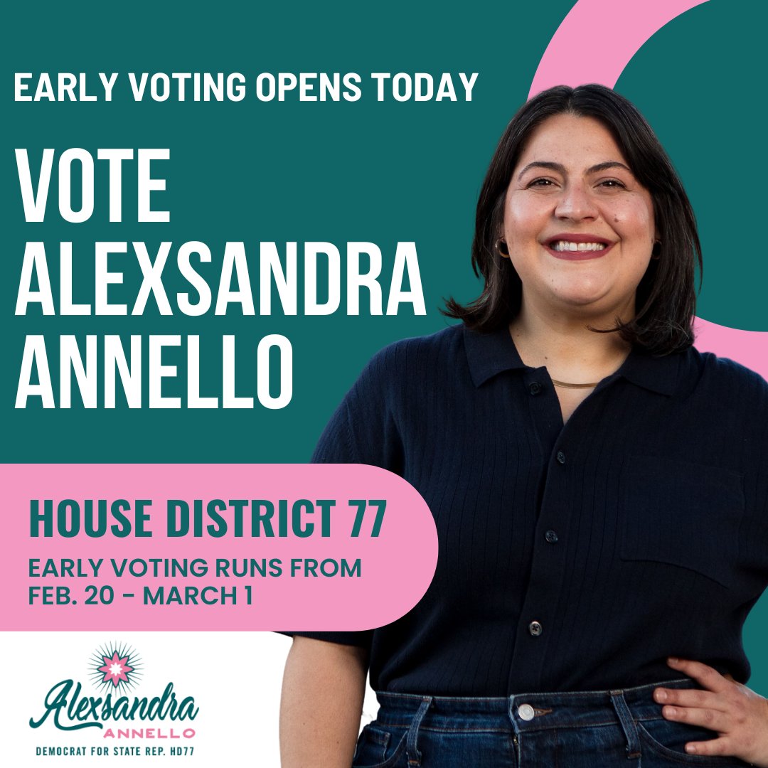 alexsandrafortx's tweet photo. Today is the first day of early voting! 

Make sure to stop by and vote starting today to make your voice heard in this upcoming election. Every vote counts! 

🗳️Punch #73 to #VoteForAlex at the ballot box now.

#TxLege #AlexsandraForTexas #HD77 https://t.co/RhH6p9xLWl