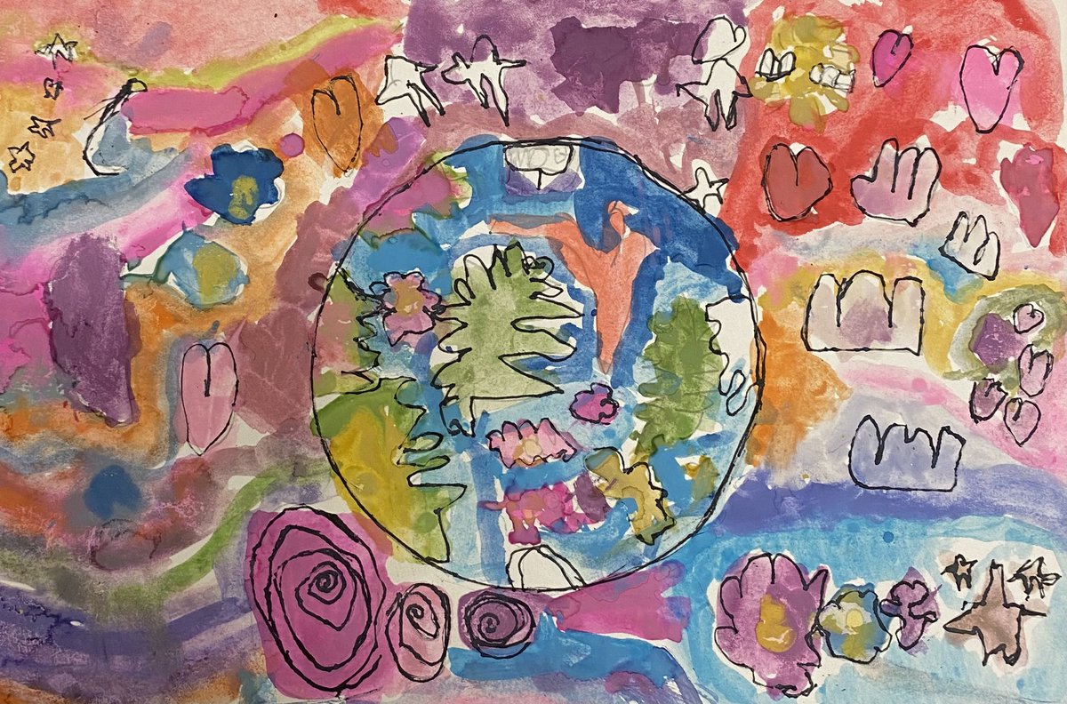 MrsH_primary's tweet photo. @rhiannon_art here are a few of our paintings which were inspired by ‘Our World’. Thank you for your help and inspiration! https://t.co/QQwJS1e9Sy