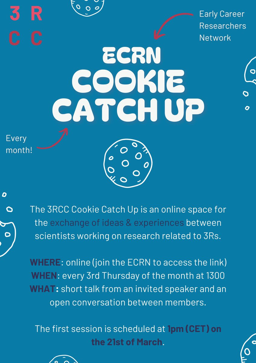 We are excited to announce our new monthly meetup for members of the Early Career Researchers Network! Join the 3RCC ECRN to register for the 3Rs Cookie Catch Up #3Rs #EarlyCareerResearchers #network Follow this link to register: tinyurl.com/3RCCECRN