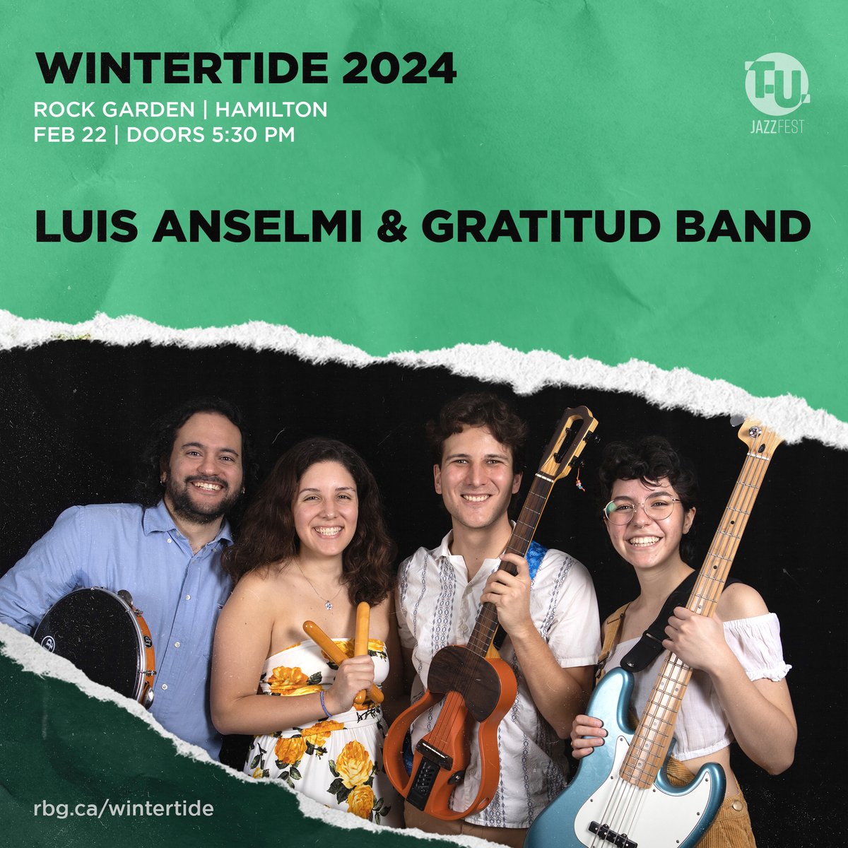 TUJazzFest's tweet photo. This week at WinterTide! Head to Rock Garden at @RBGCanada Thurs-Sat for great music, food, &amp; views 🎵❄️

Feb 22: Luis Anselmi &amp; Gratitud Band (@luisanselmi4)
Feb 23: @thebeelays
Feb 24: John Amato Quartet

Tickets and info: https://t.co/QXm4hX47Eb! https://t.co/TDgRKTkkc3