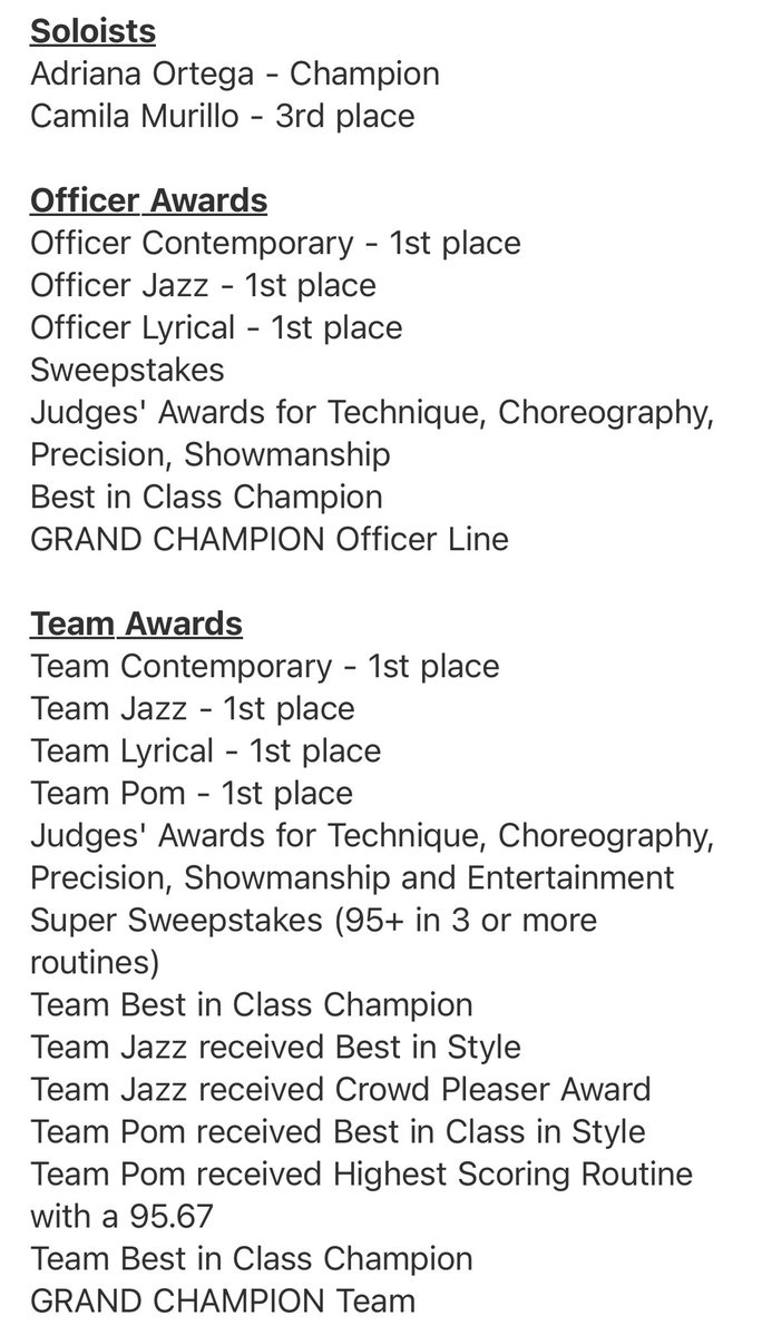 Congratulations to the Goodnight MS Dancing Stars who competed this past Saturday at HTE Dance Competition in New Braunfels and swept the competition (see list)!!
