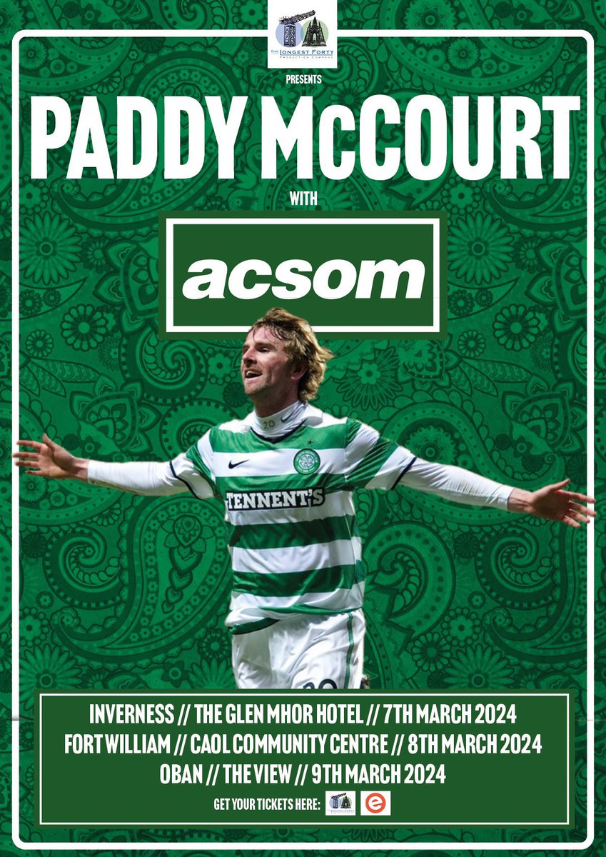 Tickets are on sale now for what promises to be an unmissable night with  𝗧𝗵𝗲 𝗗𝗲𝗿𝗿𝘆 𝗣𝗲𝗹𝗲 for any Celtic supporters in Argyll &amp; Bute

🎟️ On sale now!   

🗓️ 9/3 📍Oban: <a href="/theviewoban/">The View Oban</a> 

BOOK 🔗 bit.ly/3vyHYNN