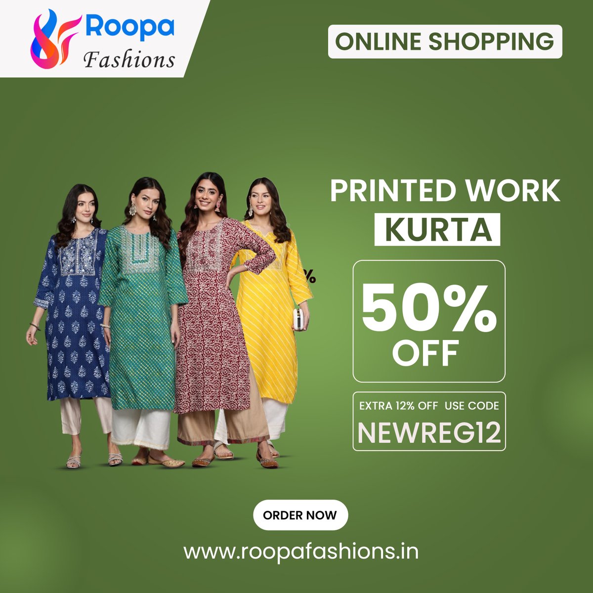RoopaFashions's tweet photo. ROOPA FASHIONS Women Printed work Kurtis 50% off order now @www.roopafashions.in
Use code NEWREG12 coupon and avail Extra 12% OFF
@ https://t.co/XCTwoj9u8p
Call / WhatsApp: +91 91822 10275
E-mail: help@roopafashions.in https://t.co/DZ2QEO5x93