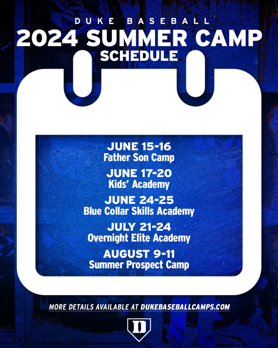 Duke Baseball Camps (@dukebasecamps) on Twitter photo 🚨Looking for summer plans?
Join <a href="/DukeBASE/">Duke Baseball</a> and staff as we will have 5 camp opportunities to develop your game.
For more camp details please visit ⬇️
dukebaseballcamps.com
Questions? 📩 dukebaseballcamps@gmail.com
🔵😈⚾️
#GoDuke | #BlueCollar 🚨Looking for summer plans?
Join <a href="/DukeBASE/">Duke Baseball</a> and staff as we will have 5 camp opportunities to develop your game.
For more camp details please visit ⬇️
dukebaseballcamps.com
Questions? 📩 dukebaseballcamps@gmail.com
🔵😈⚾️
#GoDuke | #BlueCollar