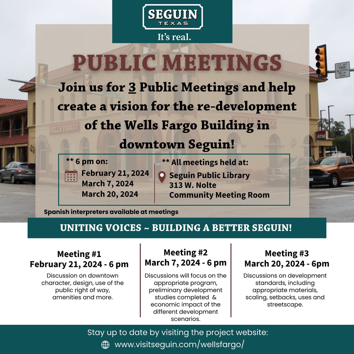 The first of 3 public meetings is happening Wednesday, Feb. 21. YOUR input matters. Meeting begins at 6 pm in Community Meeting Room at Seguin Public Library