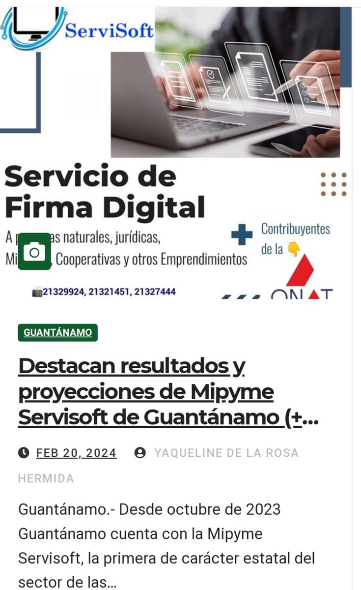 ServiSoft_SURL's tweet photo. Destacan resultados y proyecciones de Mipyme Servisoft de Guantánamo (+ Podcasting) https://t.co/yZxf4XHMZy https://t.co/wQ3ezhv55r