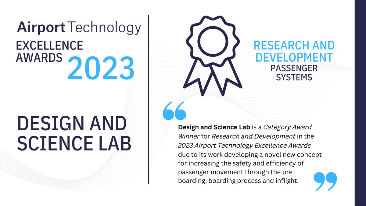 Congratulations to Design and Science Lab who are commended for Research and Development in the Airport Technology Excellence Awards - airport-technology.com/excellence-awa… For more information, download our 2023 Awards Report: airport-technology.com/awards/airport… #ExcellenceAwards