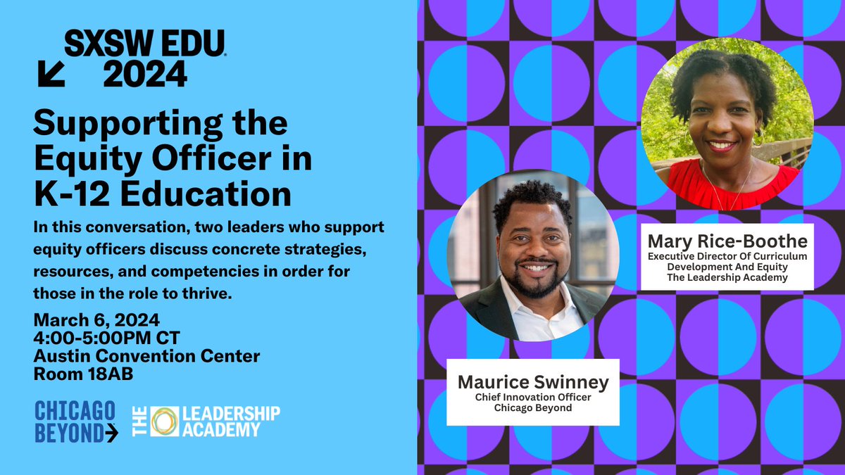 Our Executive Director, Curriculum Development & Equity, @MRiceBoothe, will be teaming up with Maurice Swinney (@docswin) from @Chicago_Beyond for 'Supporting The Equity Officer in K12 Education': ow.ly/lq9w50QFFBW