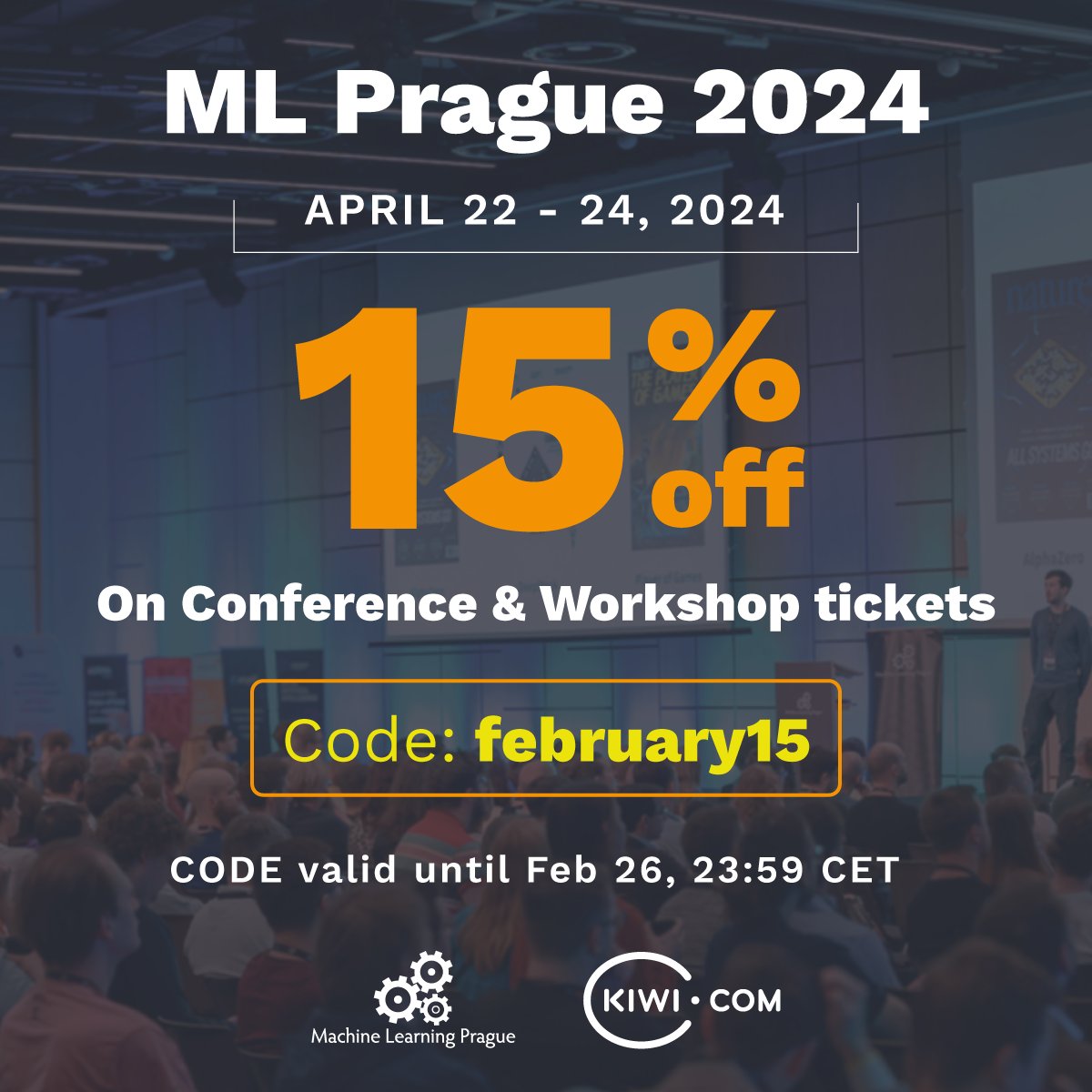 📣 Last sales of this year! Save up to €73 on your tickets using the code 'february15' at the checkout. 
⏳ Code valid until February 26, 2024, 23:59 CET.
👉 Register at mlprague.com

#mlprague #mlprague2024 #machinelearning #AI #conferences2024 #conference #workshops…