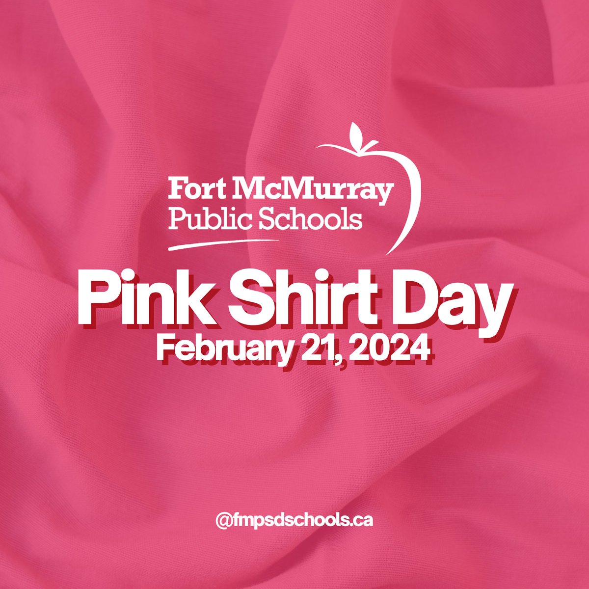 Tomorrow is Pink Shirt Day in #FMPSD!

Join us as we stand together against bullying and promote kindness and inclusion. 

Wear your brightest pink and show your support for creating a safer and more respectful environment for everyone.

<a href="/annaleeskinner/">Annalee Nutter</a>
#FMPSD #YMM #RMWB
