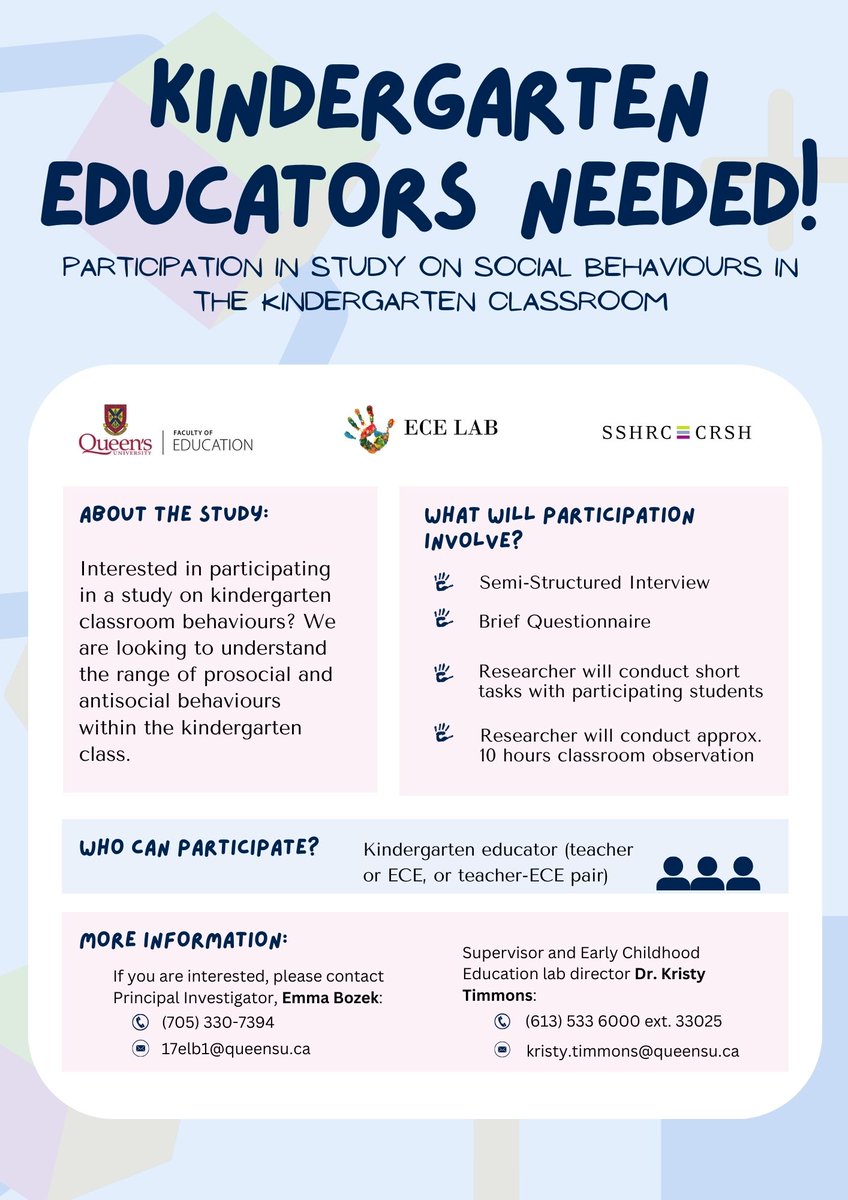 Emma Bozek (Blackwell) (@embozek) on Twitter photo Hey #ALCDSB #kindergarten #educators! Are you a Kindergarten teacher or ECE, and interested in taking part in a study on early social behaviours? I'm currently recruiting ALCDSB Kindergarten educators for my dissertation #research!  Please connect and spread the word! Hey #ALCDSB #kindergarten #educators! Are you a Kindergarten teacher or ECE, and interested in taking part in a study on early social behaviours? I'm currently recruiting ALCDSB Kindergarten educators for my dissertation #research!  Please connect and spread the word!