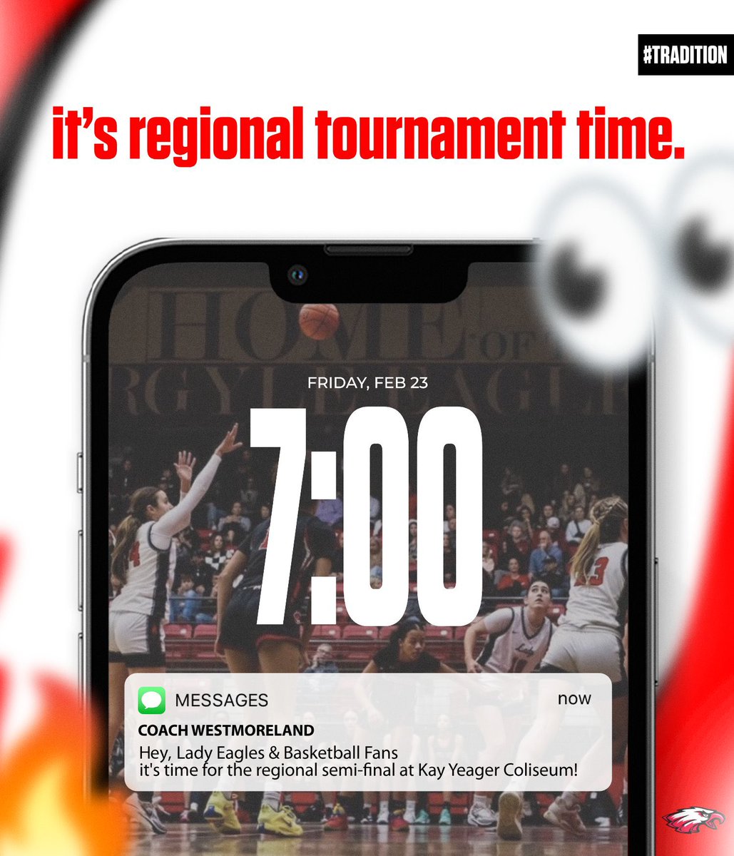 Argyle Lady Eagles Basketball (@ahsladyeagles) on Twitter photo ‼️REGIONAL SEMI-FINAL PLAYOFF INFO‼️
🆚Lubbock Cooper or Amarillo Tascosa
📆Friday, Feb 23, 2024
⌚️7:00pm
📍Kay Yeager Coliseum
🎟️$12 at the door!
#Tradition 🦅🏀
<a href="/ArgyleSports/">Argyle Eagles Booster Club</a> <a href="/ArgyleISD/">Argyle ISD</a> <a href="/TheTalonNews/">The Talon News</a> ‼️REGIONAL SEMI-FINAL PLAYOFF INFO‼️
🆚Lubbock Cooper or Amarillo Tascosa
📆Friday, Feb 23, 2024
⌚️7:00pm
📍Kay Yeager Coliseum
🎟️$12 at the door!
#Tradition 🦅🏀
<a href="/ArgyleSports/">Argyle Eagles Booster Club</a> <a href="/ArgyleISD/">Argyle ISD</a> <a href="/TheTalonNews/">The Talon News</a>