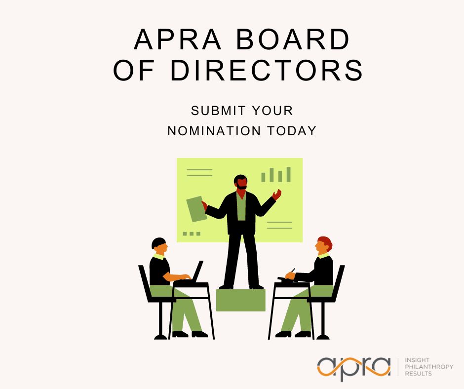 Nominations for the 2024–2025 Board of Directors are still being accepted! 

Apra is looking for a diverse set of leaders with expertise to help define its future. Nominate a friend or yourself. Together, let's build a bright future! bit.ly/48JnDnD