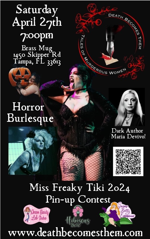 Death Becomes Them, Tampa's hottest horror burlesque, celebrates halfway to Halloween on April 27th
#deathbecomesthem #florida #halfwaytohalloween #halloween #halloweenburlesque #horrorburlesque #missfreakytiki #nightroamers #nocturnalsocialmedia #tampa
813area.com/tampa/north-ta…