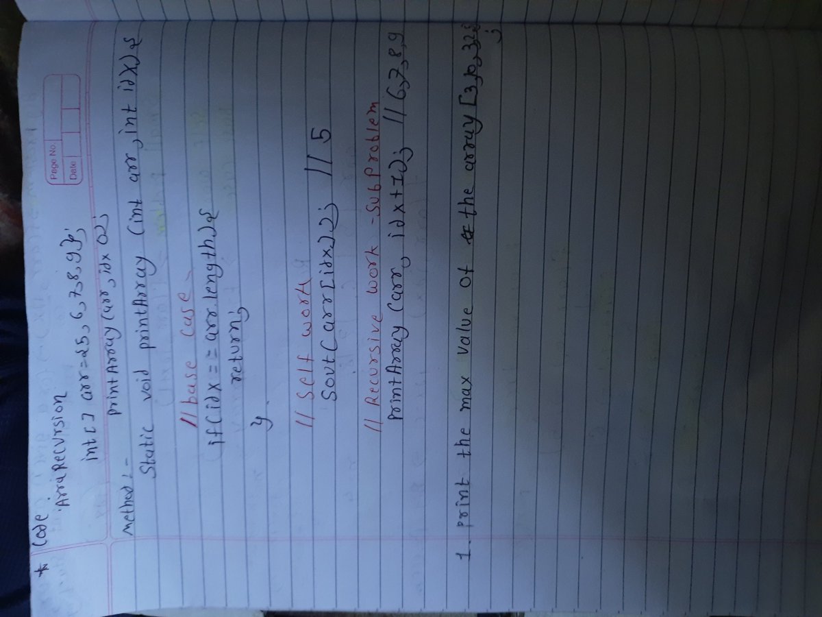 DK_DEV226's tweet photo. Day 26 dsa :- recursion array 
part 1
Today i see jow to print array with recursion

with help of  PW Skills 
college wallah yt 

#dsa
#handwrittennotes 
#recursion 
#arrays 
#100daysofcode https://t.co/n2PJ09WFwe