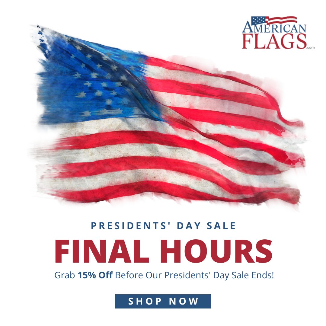 AmericanFlags's tweet image. Last Chance! Today's the final day to take advantage of our Presidents' Day Sale. ⏰ 

👉 Hurry, the clock is ticking! Shop now at: bit.ly/3w5m9pw 

#AmericanFlags #PresidentsDay2024 #FlagSale