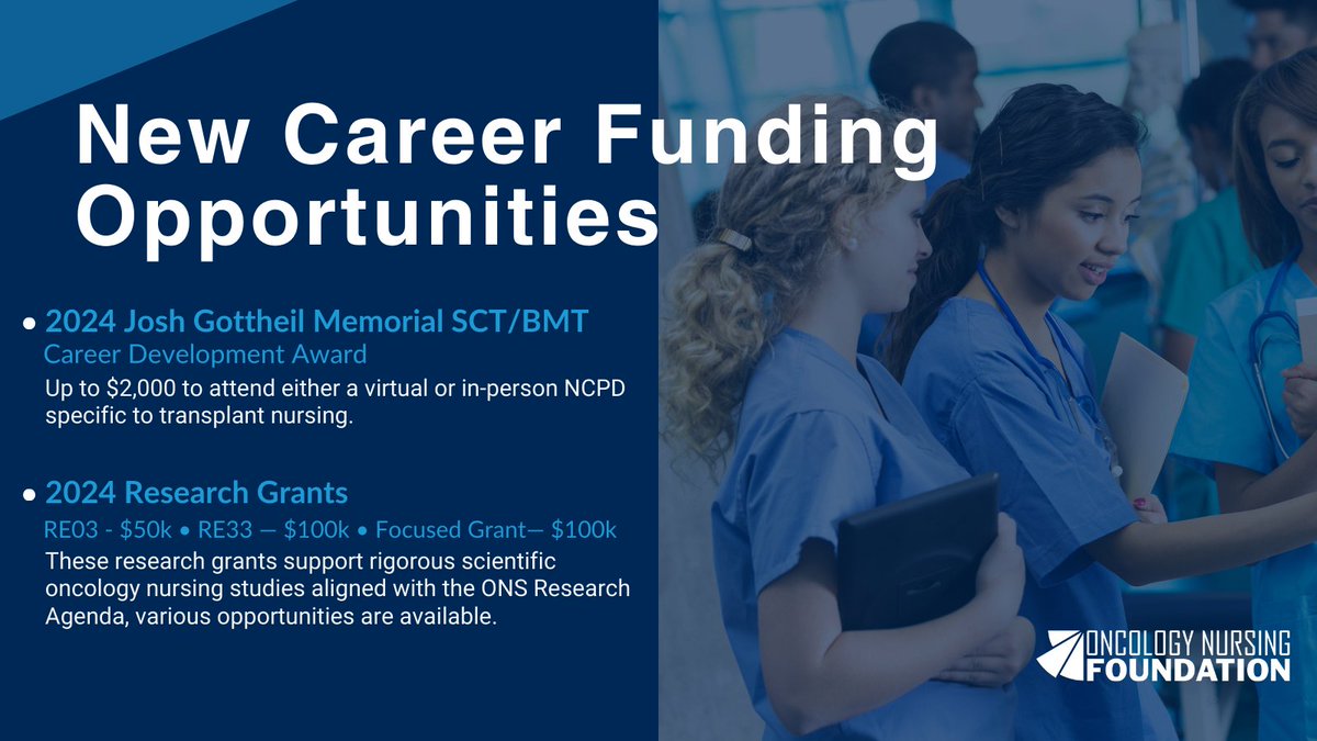Advance your career with new funding opportunities. Apply for the Josh Gottheil Award to further your knowledge in stem cell and bone marrow transplantation. Or explore one of three research grants aimed at fostering innovation in cancer care. bit.ly/3OMYkZO