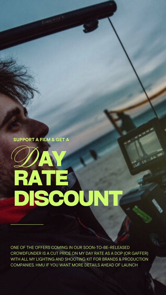For brands and production companies who want to support a short film whilst also gaining something themselves, I'm offering a discounted day rate for me and all my shooting/lighting kit as a DOP (or gaffer) as part of our crowdfunder launching soon. DM if you want more details!