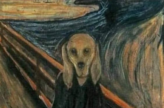 Munch was originally trying to paint a nice portrait of his spaniel, but gave up ... and now you will never unsee this.