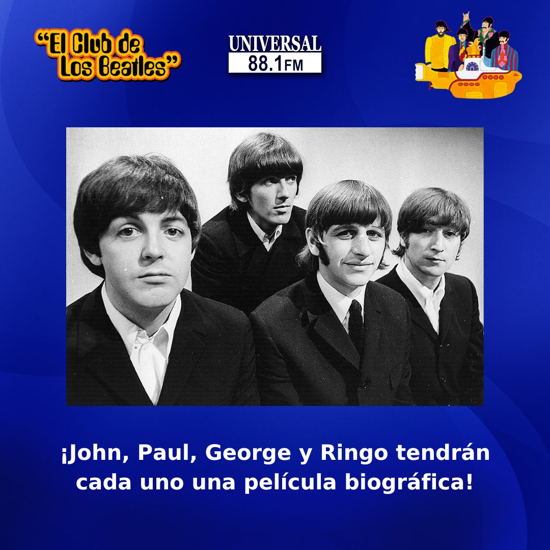 #ElClubDeLosBeatles 📻
Los cuatro miembros de los Beatles serán los protagonistas de un cuarteto de próximas películas biográficas que contarán la historia de la banda desde cada perspectiva y serán dirigidos por Sam Mendes. 🎬🤩

📻 Universal 88.1 FM
🧑🏻‍💻 universal881.com