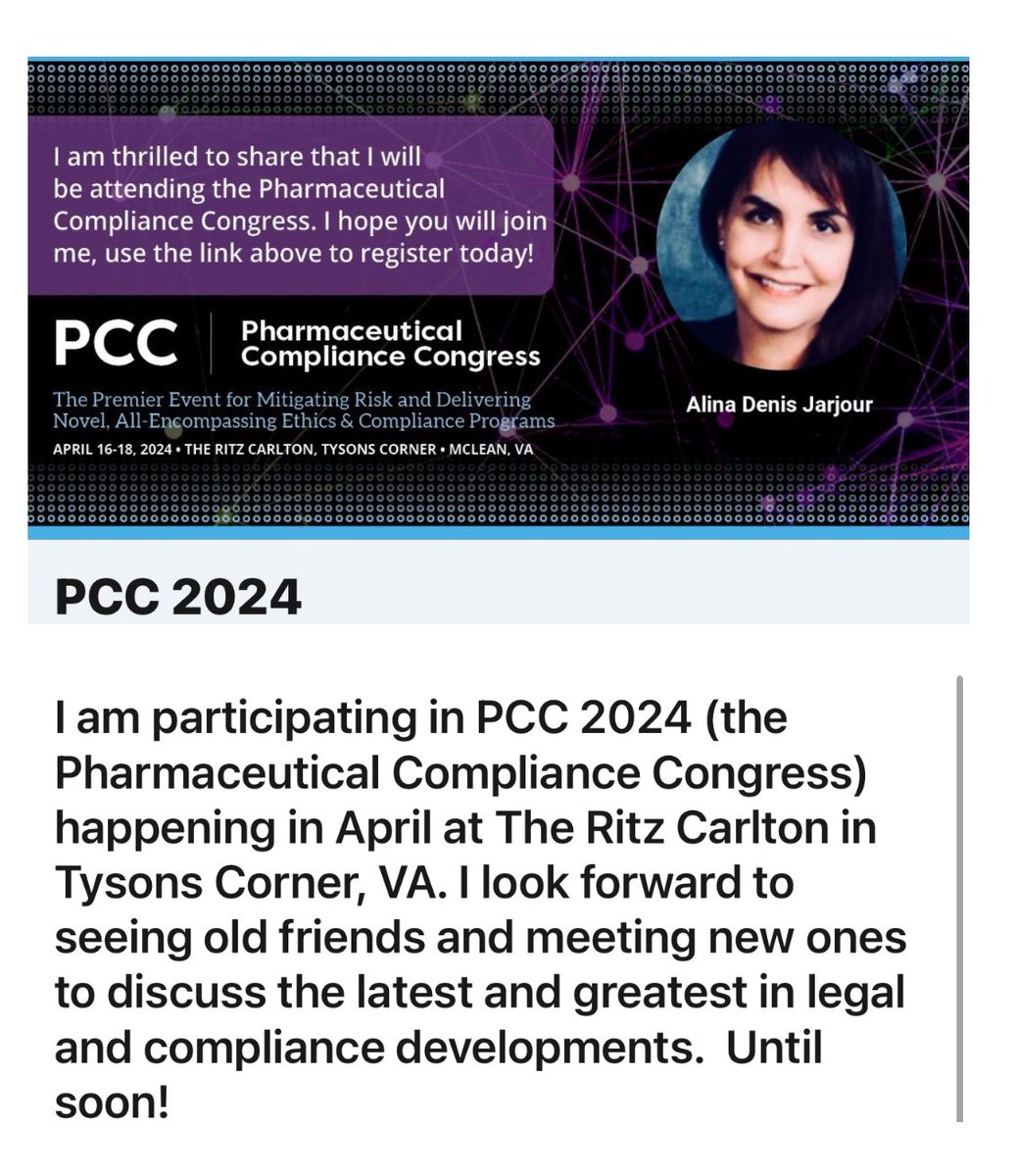 JarjourLegal's tweet photo. #pcc2024 #compliance #pharma #lifesciences #medtech #biotech https://t.co/oU0njjz7Xc