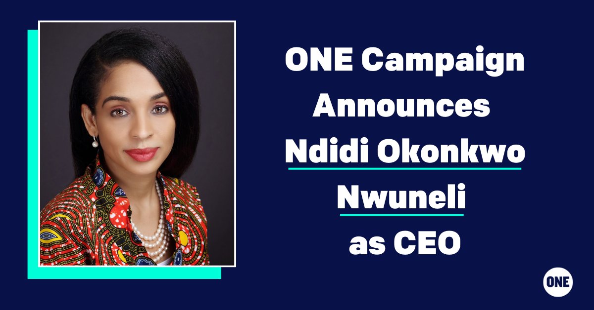 ONECampaign's tweet image. Big news at ONE! 📢 We are thrilled to announce that Ndidi Okonkwo Nwuneli will be our new President &amp;amp; CEO. With 25 years of advocacy experience, Ndidi will lead us through our next chapter of impact as we work to build a more just &amp;amp; equal world.  

Welcome to the team,…