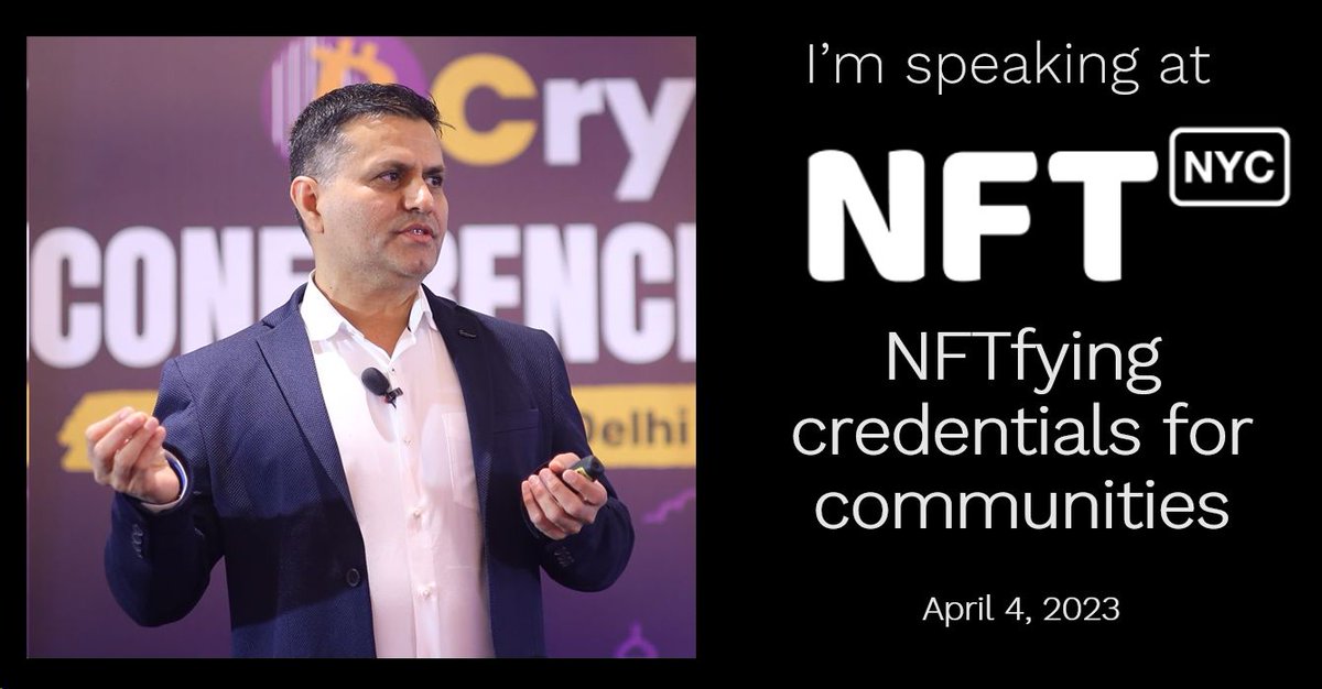 mcbeniwal's tweet image. I&apos;ll be speaking at #NFTNYC2024 about &quot;NFTfying Credentials&quot; on @CsharpCorner nftnyc2024.sessionize.com/session/594073 @NFT_NYC #SharpToken @SharpCommunity