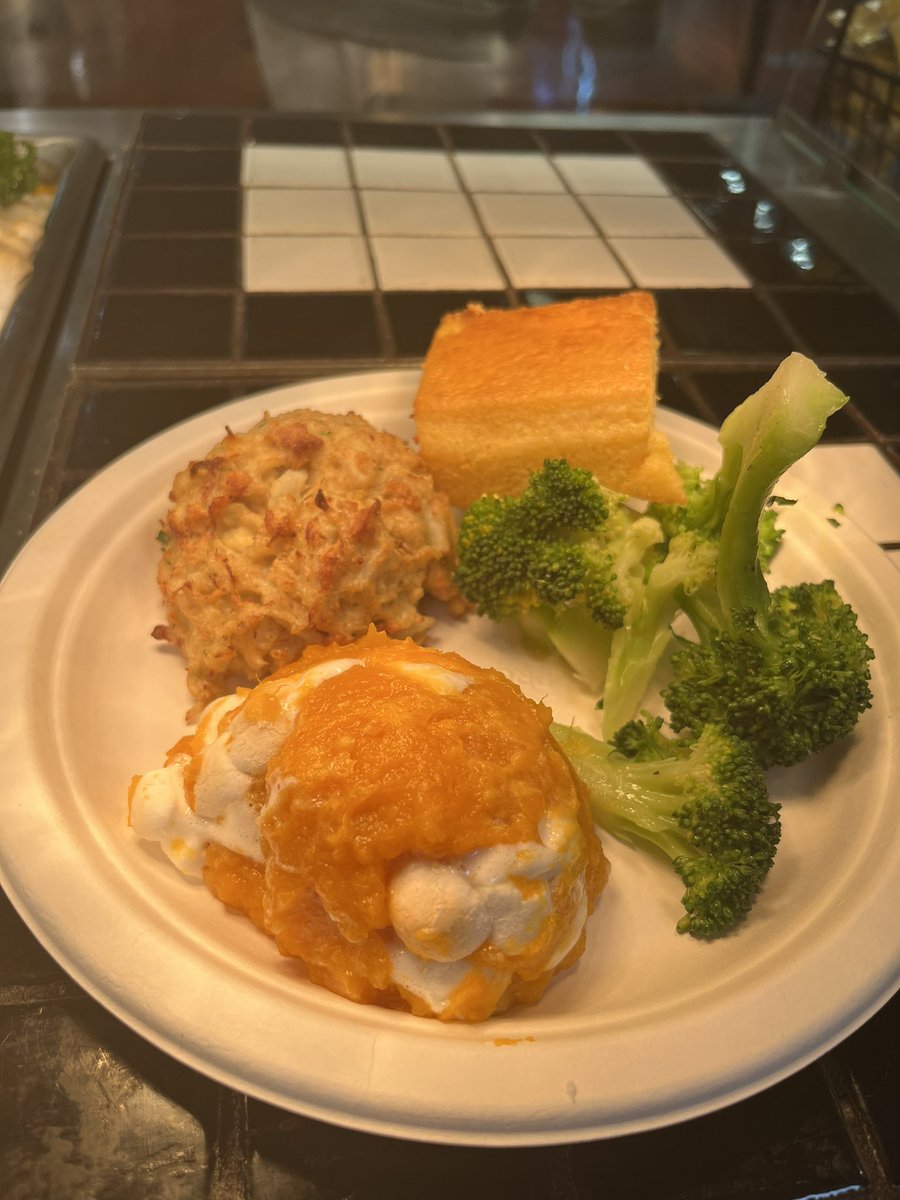ccbcdining's tweet image. Crab cakes today at CCBC Essex.   Served with sweet potatoes and broccoli $11.99