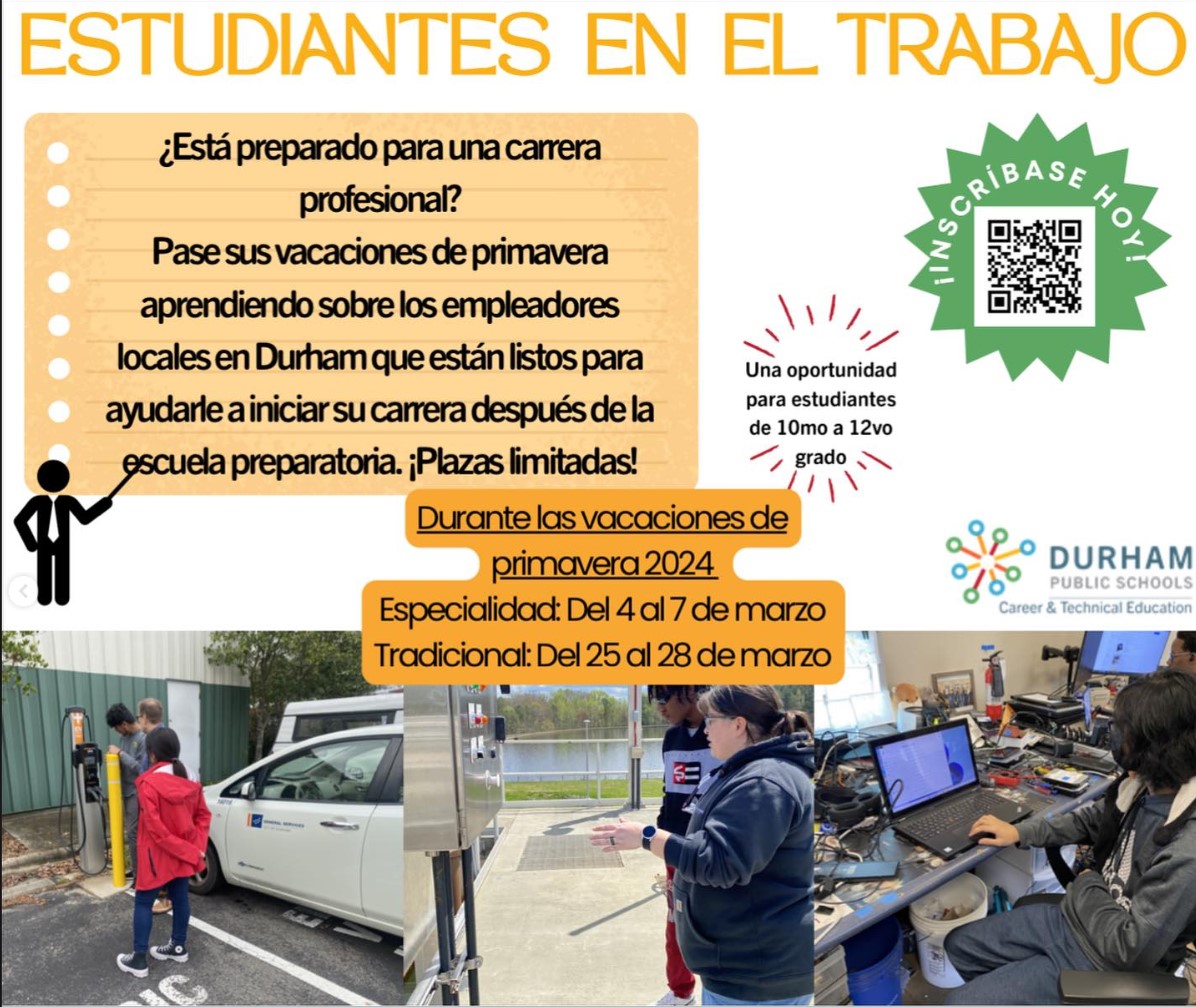 Are you career ready?!
Spend your spring break learning about local employers in Durham who are ready to kickstart your journey after high school. Spaces are limited!
Scan the QR code &amp; share!