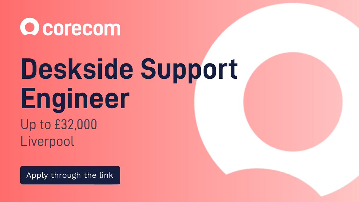 A Global Finance organisation based in Liverpool is looking for a Deskside Support Engineer.

The company is embarking on change at the moment which brings plenty of hardware and software projects for you to get stuck into.

Apply here - corecomconsulting.co.uk/jobs/deskside-…

#SupportEngineer