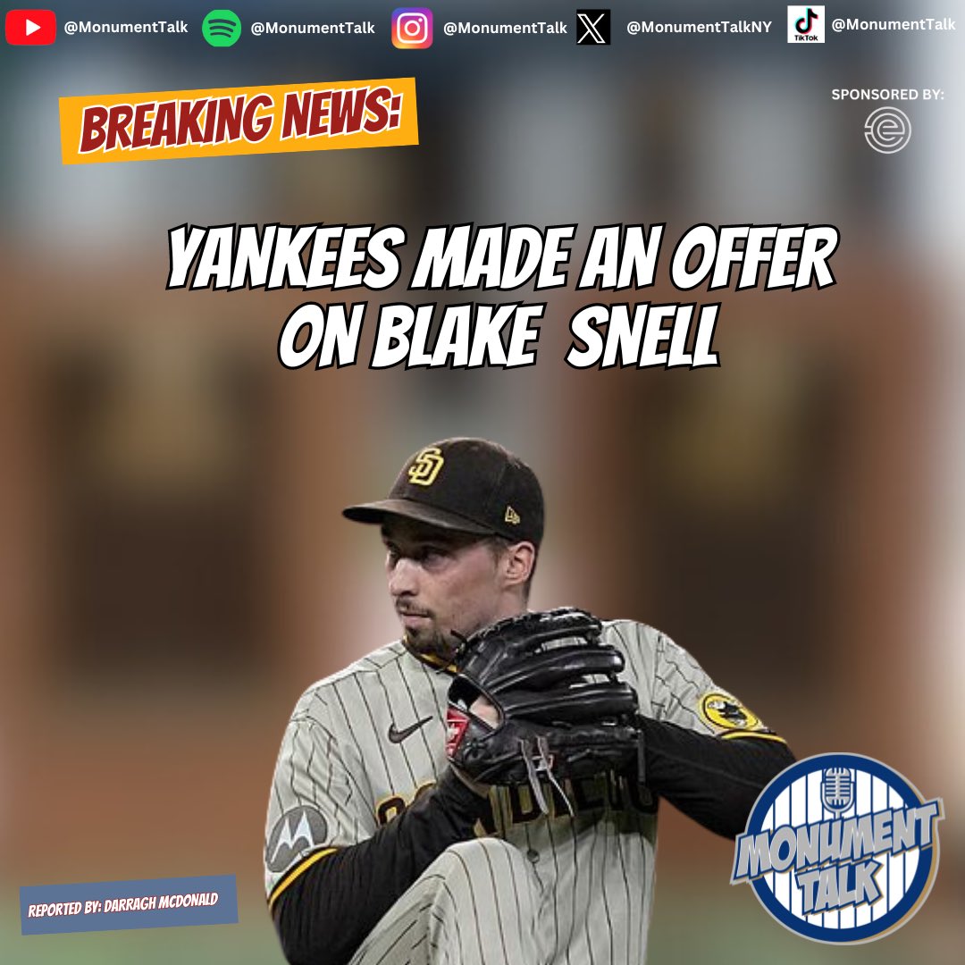 MonumentTalkNY's tweet image. Yankees have an offer on the table for SP Blake Snell
