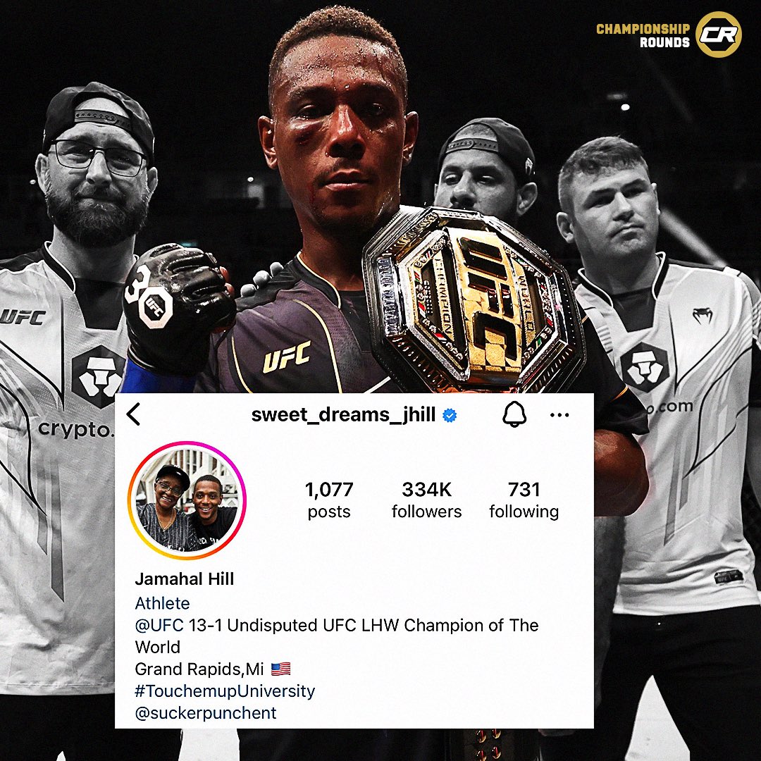 Championship Rounds on X: Jamahal Hill's Instagram Bio reads “13-1,  Undisputed UFC LHW Champion” His current record is 12-1-1 NC [HASH=5316]#UFC300[/HASH] [HASH=268]#UFC[/HASH]  [HASH=2476]#MMA[/HASH] https://t.co/ZMMJyhFgTn / X's Instagram Bio reads “13-1,  Undisputed UFC LHW Champion” His current record is 12-1-1 NC [HASH=5316]#UFC300[/HASH] [HASH=268]#UFC[/HASH]  [HASH=2476]#MMA[/HASH] https://t.co/ZMMJyhFgTn / X