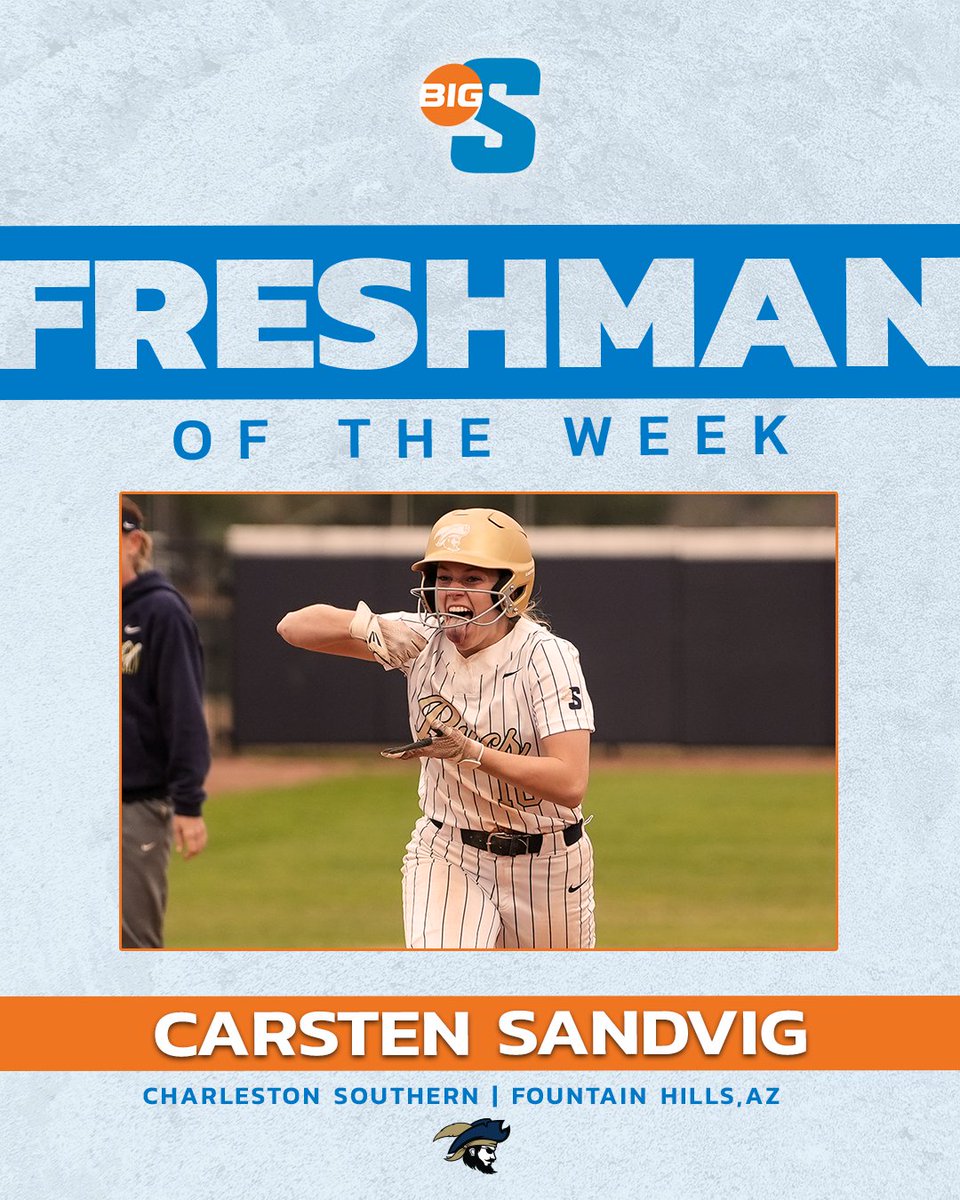 She hit her first career HR while batting .429 with 3 runs, 2 RBI and 2 steals! 🙌

<a href="/CSUBucsSoftball/">Charleston Southern Softball</a>'s Carsten Sandvig is the #BigSouthSB Freshman of the Week!