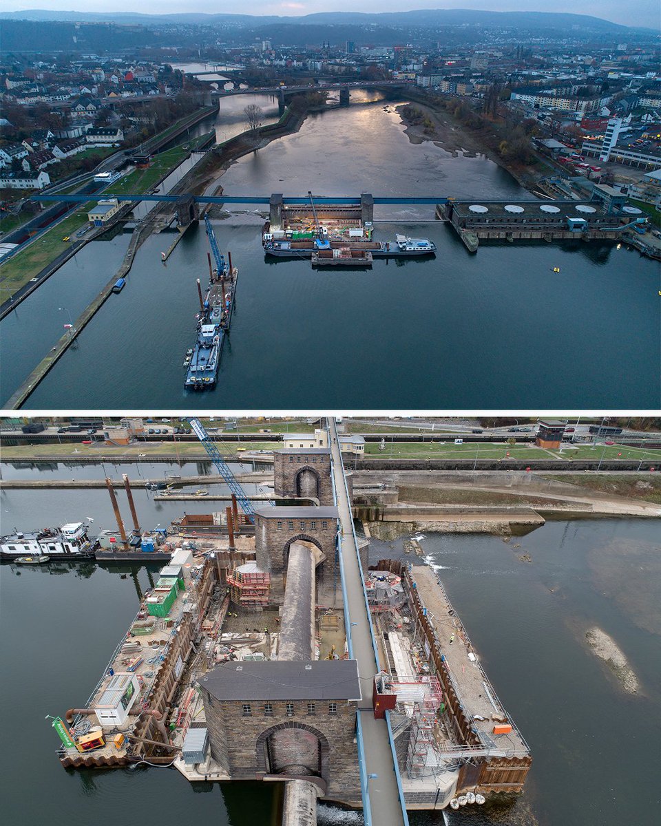 gdws_wsv_presse's tweet photo. Weit über 1500 #Bauprojekte werden derzeit in der #WSV realisiert. Zu den laufenden großen Projekten zählen u.a. die #fünfteSchleusenkammerBrunsbüttel, die Bauprojekte entlang des #NordOstseeKanal|s inkl. des #Torinstandsetzungsdock|s und das #Wehr Koblenz am Rhein. #GDWS https://t.co/vAmjMOLUgg